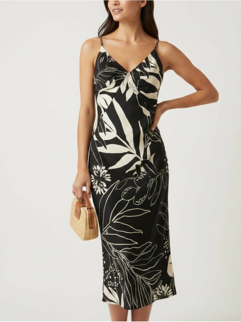Caroline Constas Black&Cream Floral Midi Dress S - Picture 2 of 3